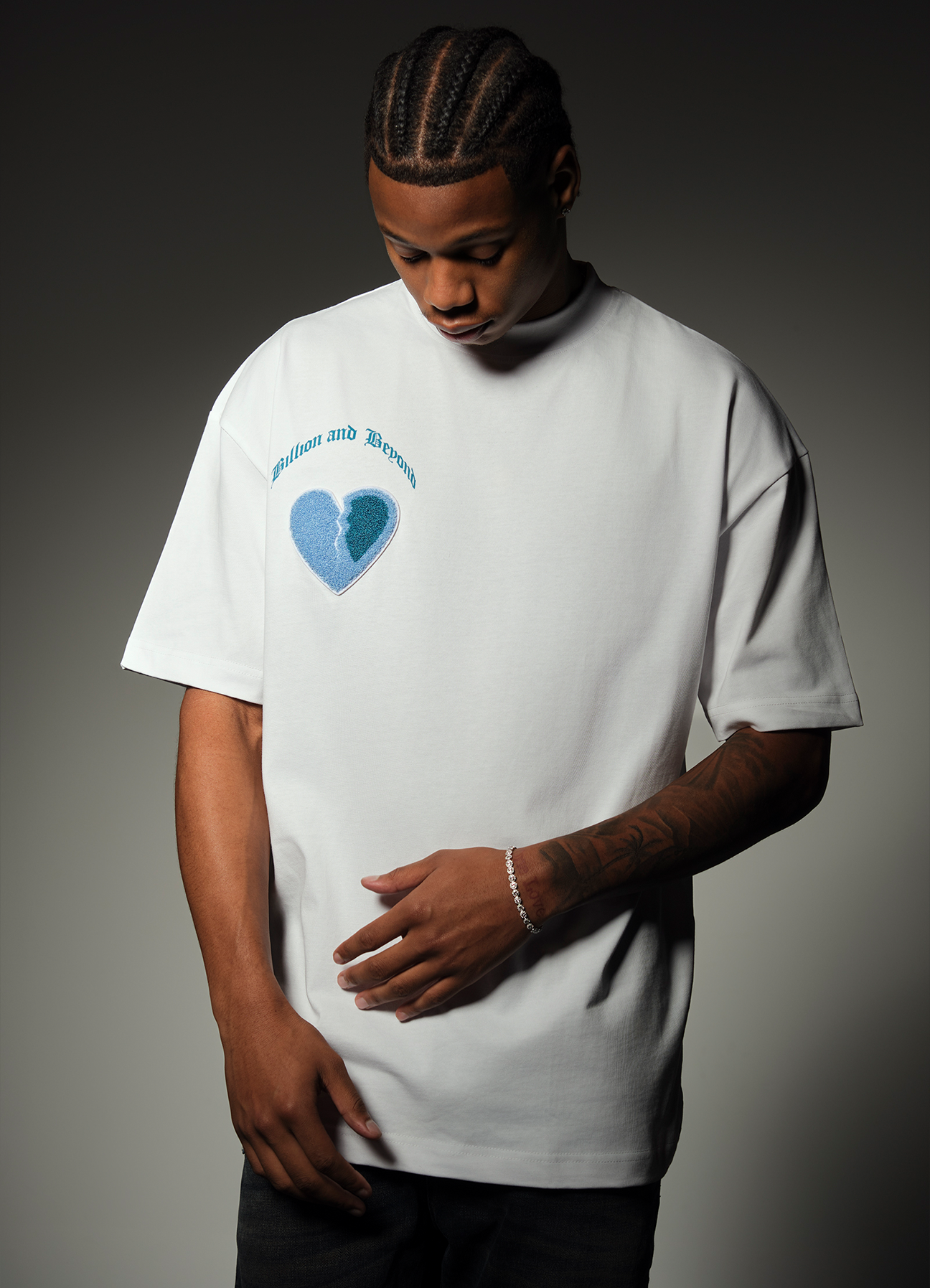 CRACK HEART TEE WHITE/BLUE