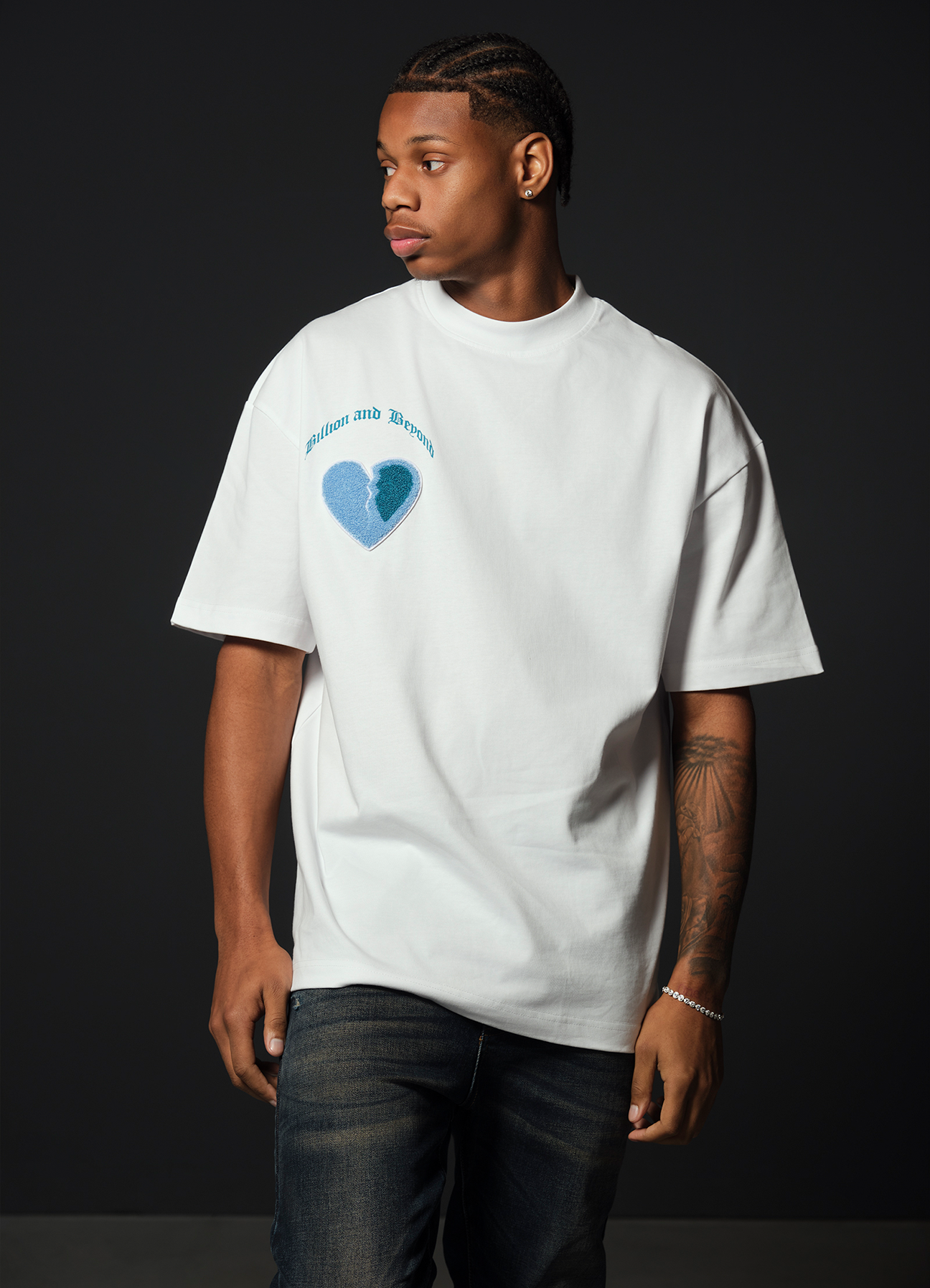 CRACK HEART TEE WHITE/BLUE