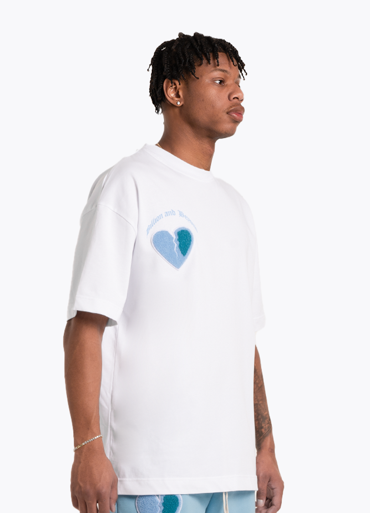 CRACK HEART TEE WHITE/BLUE