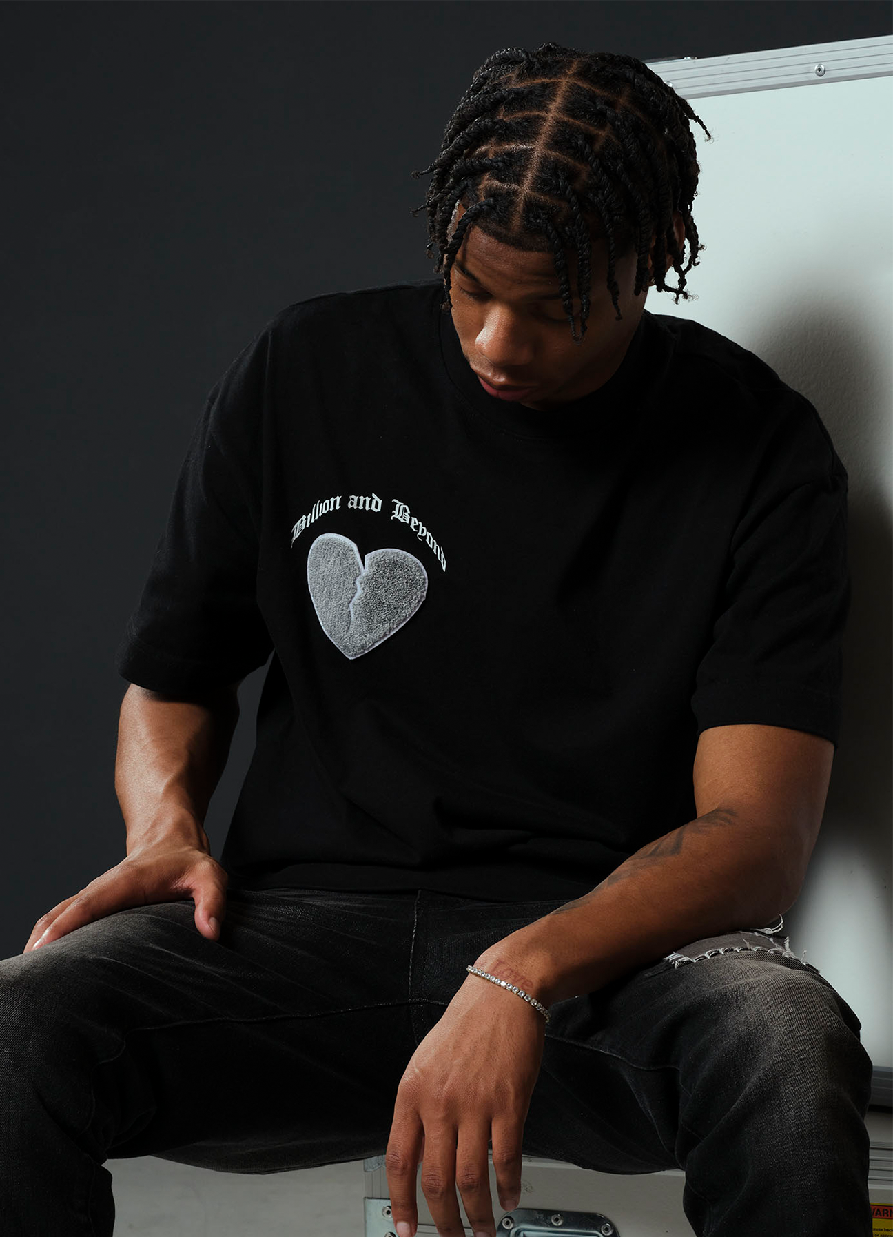 CRACK HEART TEE B/W